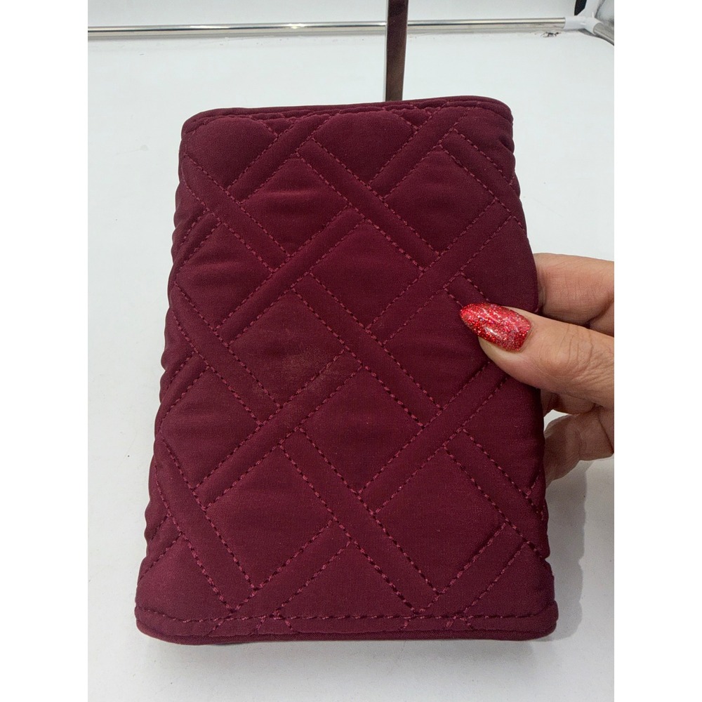 Vera Bradley Burgundy Quilted Microfiber Turn Lock Wallet Clutch Wine Red - Picture 3 of 9